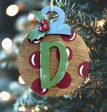 Load image into Gallery viewer, Polka Dot Wood Christmas Ornament with Initial