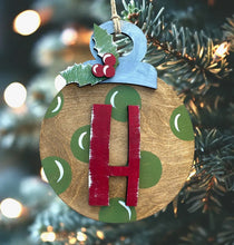 Load image into Gallery viewer, Polka Dot Wood Christmas Ornament with Initial