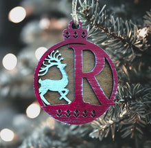 Load image into Gallery viewer, White Reindeer with Personalized Initial Ornament