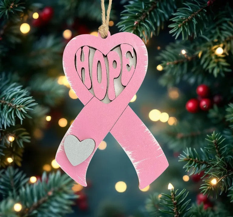 Pink Breast Cancer Hope Ribbon Ornament