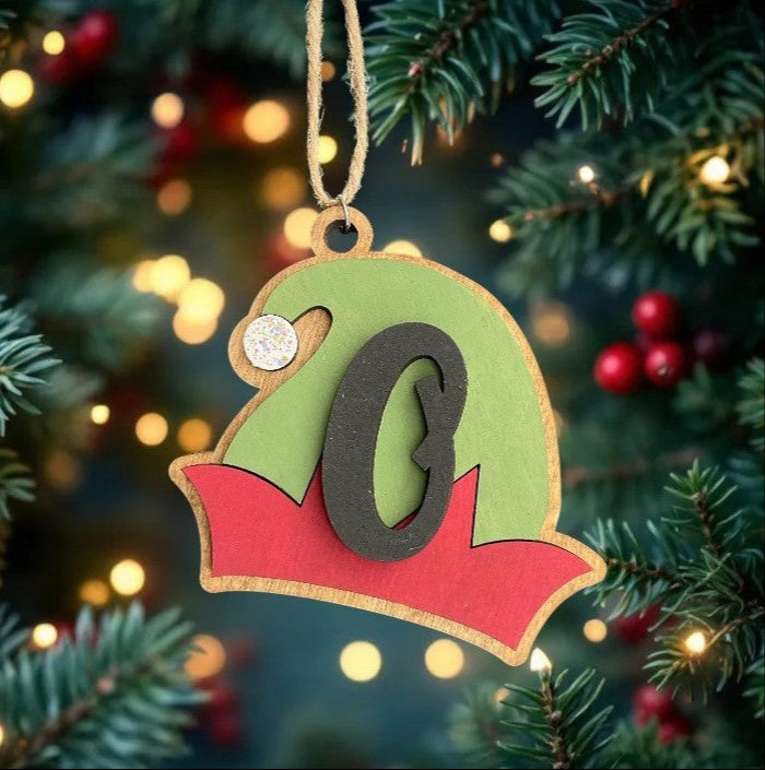 Elf Hat Ornament with Initial