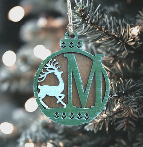 White Reindeer with Personalized Initial Ornament