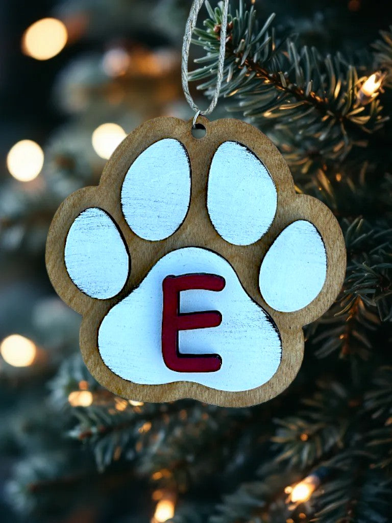 Dog Paw Shaped Initial Ornament
