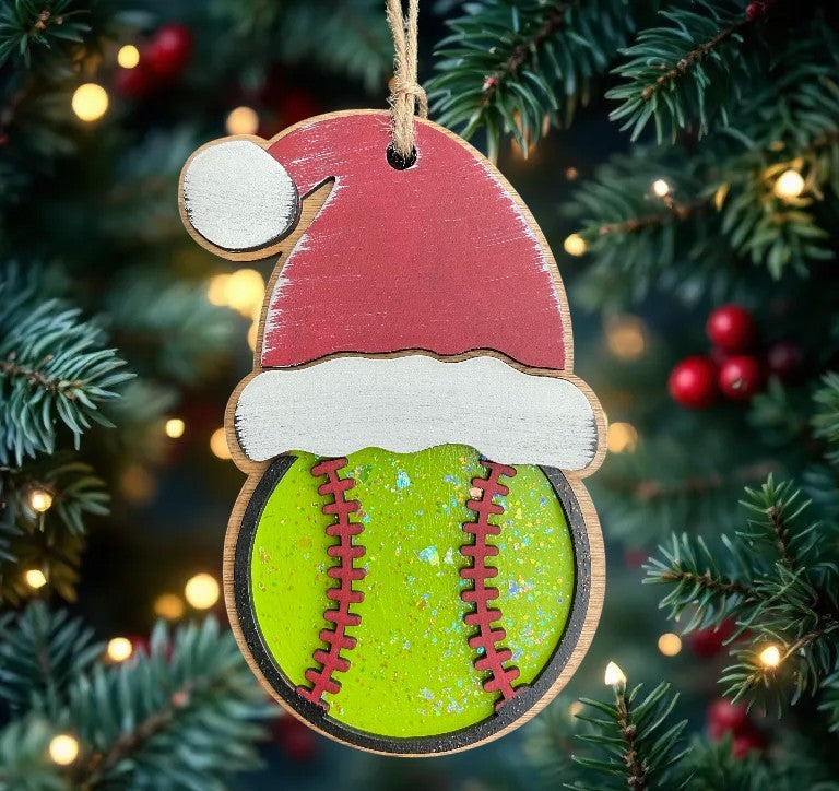 Glittery Softball Ornament